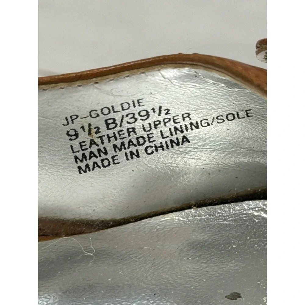 Jessica Simpson Goldie Tan Leather Espadrille Wedge Sandals Peep Toe Buckle 9.5B